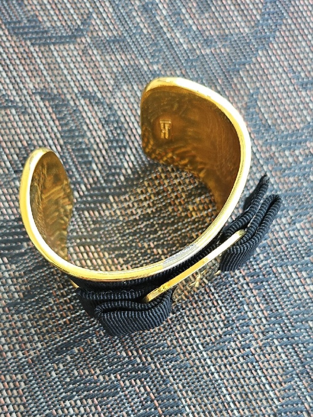 Salvatore Ferragamo Black Ribbon Cuff with Gold Hardware - Picture 4 of 8